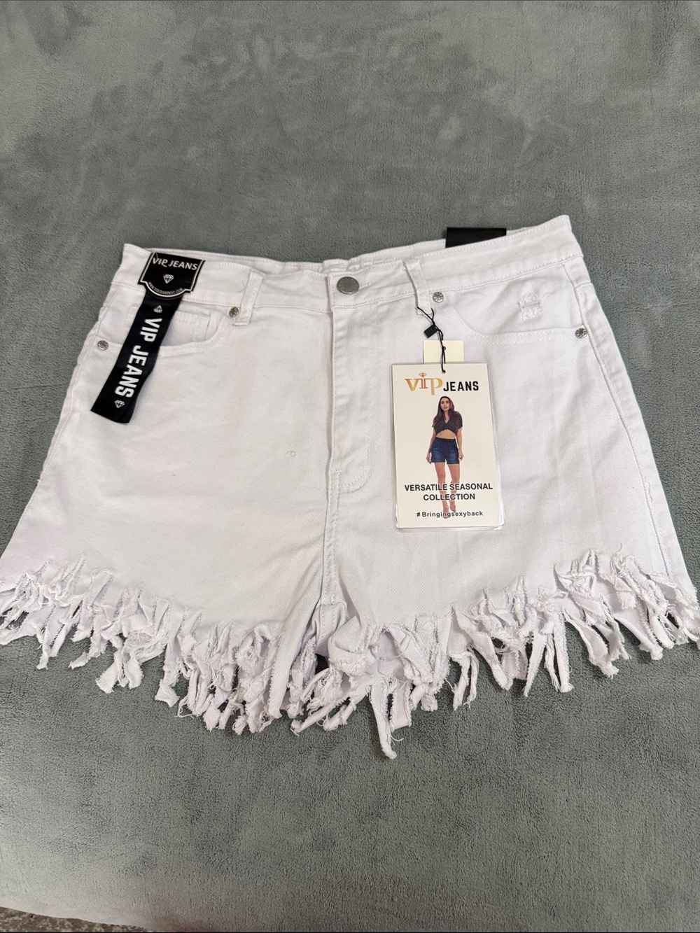 VIP White Frayed Hem Denim Shorts